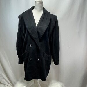 Noble Fashions Women Black Double Breasted Wool Blend Coat Shawl Collar XXL‎